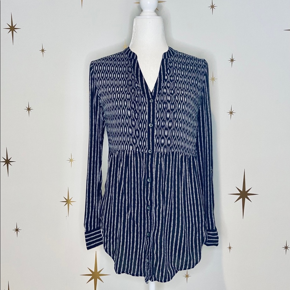 Anthropologie Black Boho Print Button-Up